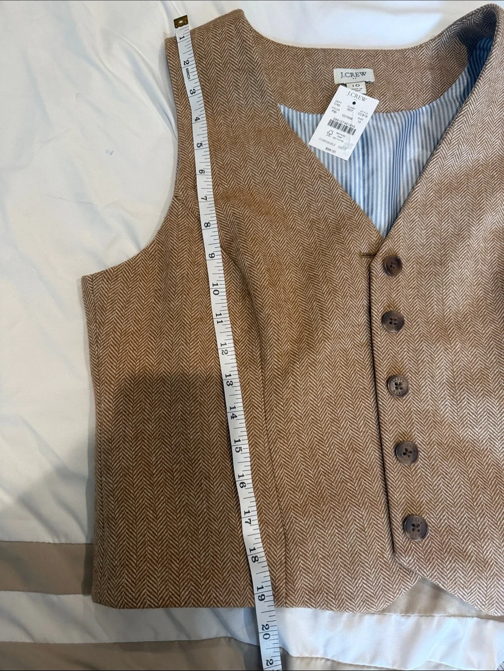 J. Crew Brown Herringbone Wool Blend Vest